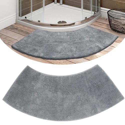 Grey Shag Curved Bath Rug,Curved Shower Mat,Non Slip Microfiber Soft Absorbent Fanned Bath Mat Machine Washable for Quadrant Shower Stall (40''x18'') - color: 40''x18''