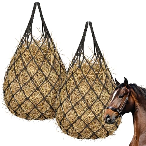 2 Pcs Hay Bags for Horses, 40" Hay Net Heavy Duty Nylon Mesh Bag Hanging Slow Feeder for Goats Sheep, Livestock Supplies for Horses Stable, Stall, Trailer, 2.36" x 2.36" Holes