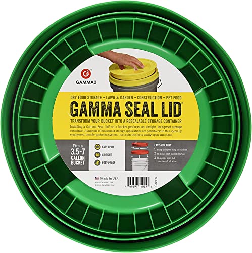 GAMMA2 Gamma Seal Lid - Pet Food Storage Container Lids - Fits 3.5, 5, 6, & 7 Gallon Buckets, Green, Made in USA (Pack of 12) - color: Green, size: Fits 3.5, 5, 6, & 7 Gallon Buckets (Pack of 12)