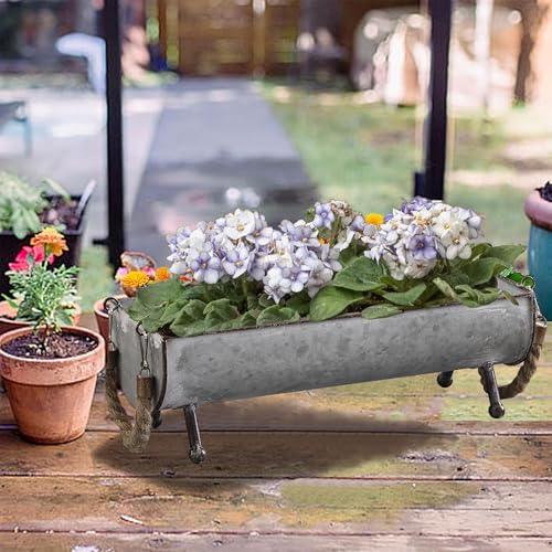 SOFE Poultry Feeder Galvanized Metal Chicken Feeder Set of 2 | Farmhouse Chicken Picnic Table Feeder, Chicken Planter, Decorative Galvanized Tray Trough Shaped, 15 and 13 Inches Long