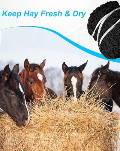 5x5Ft Round Bale Hay Net, Knotless Slow Feeder Hay Net for Horses | Fit Round Bale 4x4-5x5 and Square Bale 3x3x8-4x4x8, for Cattle Sheep in Farms and Pastures, Heavy Duty Livestocks - size: 5x5Ft