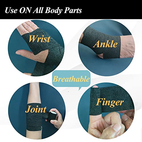 Self Adhesive Bandage Wrap,2" Black Cohesive Bandages Vet Wrap Sports Tape | CIYAGPOOU 8 Pack Elastic Breathable Athletic Wrap Bulk for First Aid Supplies, Wrist Sprains Protection - color: Black Self Adhesive Bandage Wrap