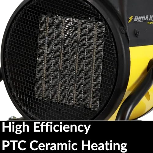 Dura Heat EUH1465 Electric Forced Air Heater with Pivoting Base 5,120 BTU, Yellow | Electric Garage Heater, Ceramic Heating Element, Steel Body, Thermostat, Heats up to 250 sq ft, Safety Shut Off, Greenhouse - size: 8.5" Height
