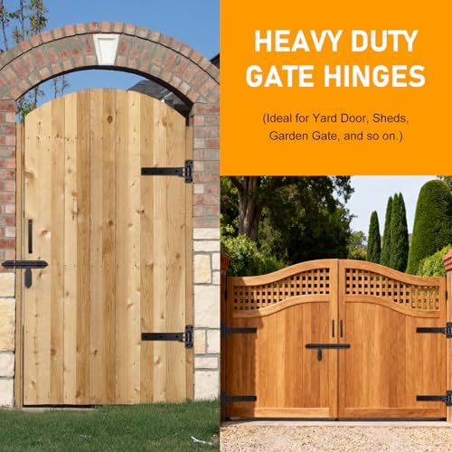 Heavy Duty Gate Hinges, 900 Lbs Capacity and Sealed Built-in Ball Bearings | 13" Bolt-On or Weld-On Hinges,180° One-Way Open Gate Hinges for Wooden/Metal Gates,Driveway Gates,Fence, Sheds( Matte black)