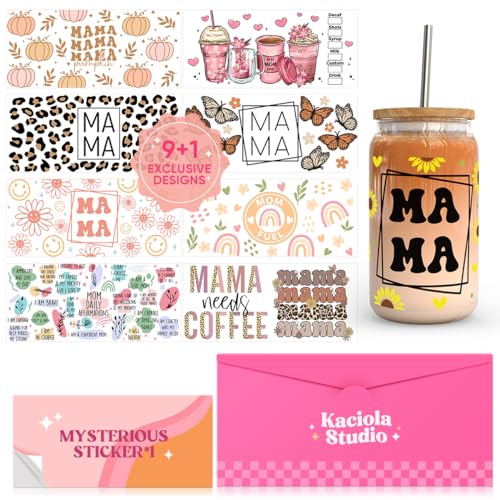 Kaciola 10 Sheets UV DTF Cup Wraps for 16 oz- Mama Theme UV DTF Stickers, 1 Sheet Mysterious Pattern Transfer, Rub on Transfers Stickers for 16 oz Libbey Glasses Crafting - style: Mama