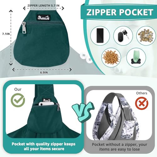 SlowTon Dog Carrier Sling - Thick Padded Shoulder Strap Adjustable, Green S | Dog Carriers for Small Dogs, Puppy Carrier Purse for Pet Cat with Front Zipper Pocket Safety Belt Machine Washable - color: J-Green Cotton Fabric