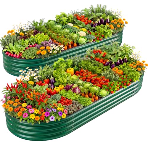 Land Guard 2Pcs 8ft Galvanized Steel Raised Garden Bed, 8 x 4 x 1 ft Large Metal Raised Planter Beds, Raised Garden Bed for Vegetables, Green - color: 3-green, size: 8×4×1ft(2pcs）