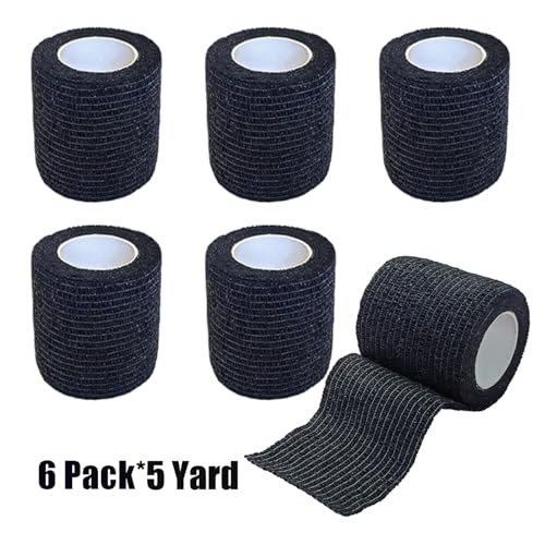 2 Inches Self Adhesive Bandage Wrap Bulk, 6 Pack, Black | Breathable Self Adhesive Vet Tape for Pets, Stretchy Sports Cohesive Bandage Wrap for Athletic, Wrist and Ankle - color: Black