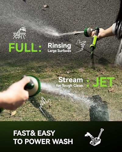 RAINPOINT Hose Sprayer Nozzle Heavy Duty - 8 Spray Patterns Garden Hose Nozzle with Adjustable Flow Control for Watering Plants, Washing Cars,Washing Pets, Thumb Control (Olive Green) - color: Olive Green