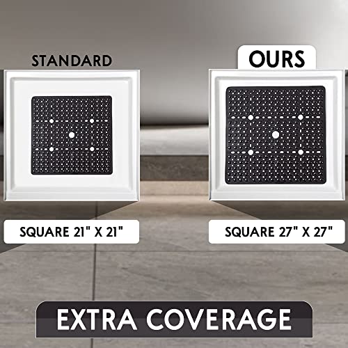 ENKOSI Square Shower Mat 27x27 inch - Large Anti Slip Bathroom Shower Stall Mats for Smooth Shower Floors - Square Bath Mat with Strong Secure Suction Cups and Drain Holes in Middle (White 27x27) - color: White