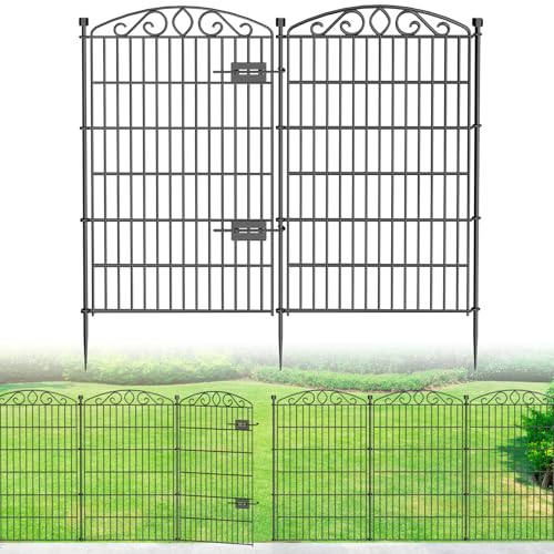 12 Panel No Dig Decorative Garden Fence with Gate 42" H x 25.67'L for Dogs | Rustproof welded metal with deep stakes for outdoor yards and patios. Arched modular design contains rabbits, small animals. - size: 42 in(H)