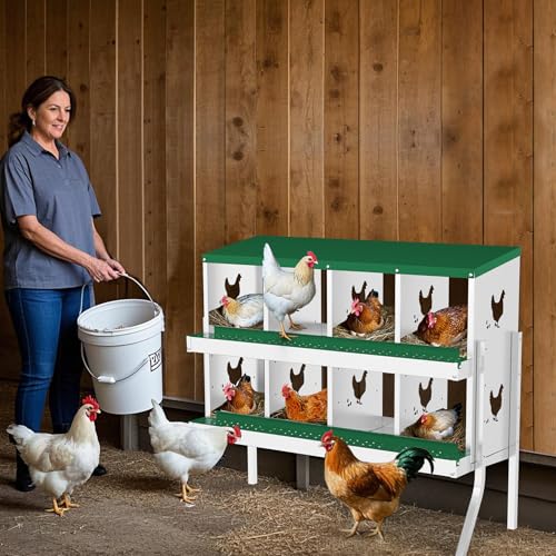 Chicken Nesting Box, 8-Hole Nesting Boxes with Bracket Legs, Removable Tray, Ventilation Holes, Easy Egg Collection & Cleaning, Laying Boxes for Hens,Green - color: Green, size: 42.7"L x 16.9"W x 26.6"H