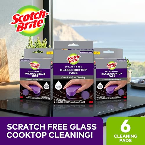 Scotch-Brite Glass Cooktop Pads, Scratch-Free & Non-Abrasive Scrubbers for Glass or Ceramic Stovetops, Cleans Burnt-On Messes with Just Water, Reusable Dishwasher-Safe Design (6 Pads) - size: 6 Pads