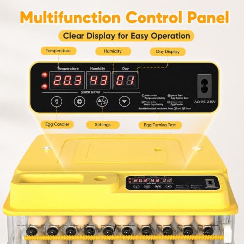 New 288 Egg incubators for Hatching Eggs with Automatic Turning | Egg incubator with temperature control, incubation day tracking, smarts egg turning system and multi-poultry support - color: 288 Egg Yellow