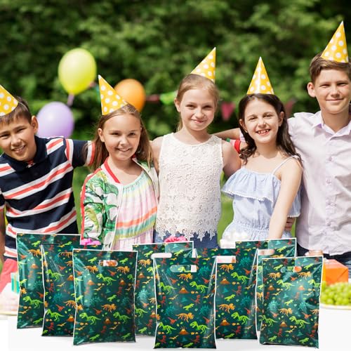 Resurhang 50 Pcs Dinosaur Party Favor Bags Bulk 6.5 x 9.8 Inch Plastic Dino Goodie Treat Gift Bags Funny Candy Cookie Totes for Dinosaur Birthday Party Decorations Supplies Wrap - style: Dinosaur
