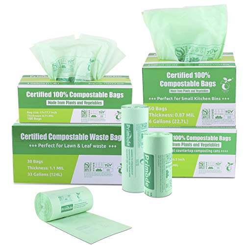 Compost Bags, Compostable Trash Bags 3 Gallon Compostable Bags Small Compost Bags for Countertop bin Extra Thick 0.71 Mil. ASTM D6400 Certified By BPI and TÜV AUSTRIA (3 Gallon, 100 Units) - size: 100 Count (Pack of 1), style: 3 Gallon
