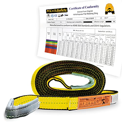 KwikSafety - Charlotte, NC - Mighty Sumo 2”x 30’ Poly Web Sling Lifting Strap Construction ASME OSHA / 6400lbs Vertical 5100lbs Choker 12800lbs Basket/Rigging Moving Towing Hoisting Gear - size: 2"X30' | 6400 lbs
