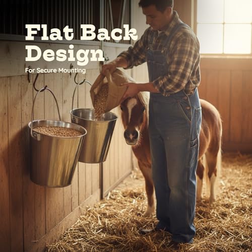 Flat Side Stainless Steel Bucket 9 Quart Hanging Feeding Utility Pail for XL Dog Goat Sheep Horse Livestock, Fits Kennel Cage Farm, Heavy Duty Food & Water Feeder, 2.25Gallon Silver 2Pack - size: 9 Quart (Pack of 2)
