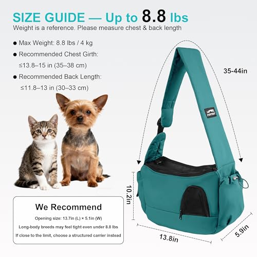 Dog Carrier Sling for Small Dogs & Cats Hand-Free Puppy Sling Purses with Storage Bag and Adjustable Shoulder Strap, Pet Sling Carrier Up to 8.8 Lbs (Blue) | Padded adjustable strap, safety tether, breathable mesh openings and two expandable pockets add c