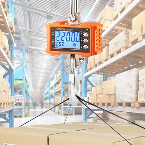 VEVOR Digital Crane Scale, 2200 lbs/1000 kg, Industrial Heavy Duty Hanging Scale with Remote Control, Cast Aluminum Case & LCD Screen, High Precision for Construction, Factory, Farm, Hunting (Orange) - style: 2200BLS