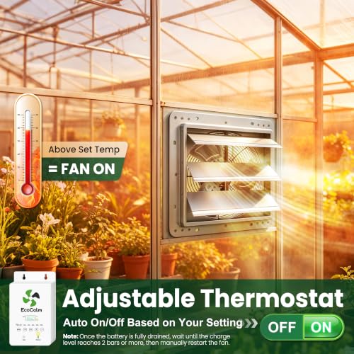 Solar Exhaust Fan 12“ for Greenhouse with Smart Thermostat, Battery | Solar Powered Attic Fans, 2PCS 30W Bifacial Panels, Wall Mount, Metal Build, Stable, for Outdoor, Garage, Shed, Chicken coop - size: 12 Inch