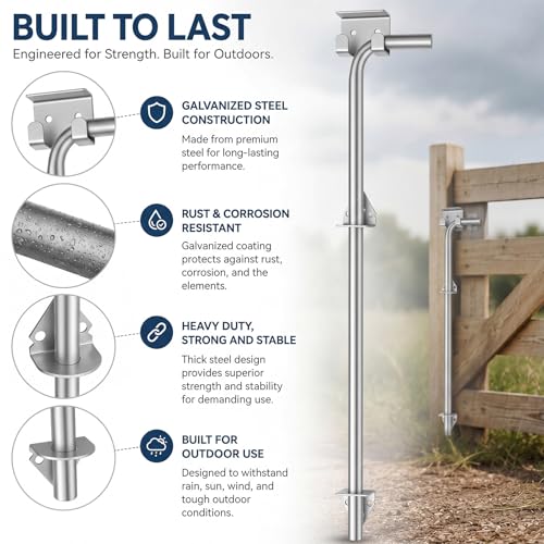 2 Pack,24" X 5/8" Cane Bolt Heavy Duty Drop Rod for Gate | Zinc Plating Gate Latch for Wooden Fence Metal Floor Latch Both Vertical and Horizontal