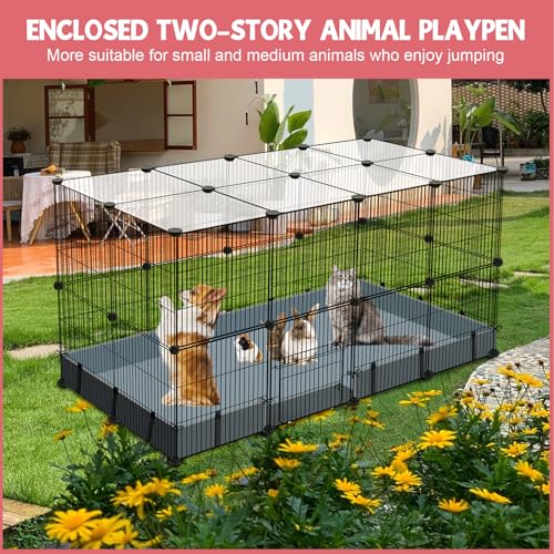 VISCOO 32 Panels Small Animal Playpen,47.5" x 23.7" x 31.5" Pet Playpen | Upgrade Waterproof Mat,Guinea Pigs, Rabbit/Bunny Cage, Bunny/Puppy Play Pen, Indoor Outdoor Portable Metal Fence - color: 47.5"L x 23.7"W x 31.5"H, style: 32 Metal Panels