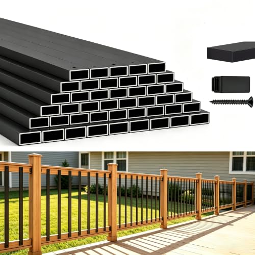 HZIU 60 Pack 32.25" Deck Balusters，Stainless Steel Deck Railing Kit | Rustproof Side Mount Spindles Railings with End Caps & Screws – Modern Porch Balusters for Patio, Balcony&Outdoor Staircases - size: 32.25 Inch
