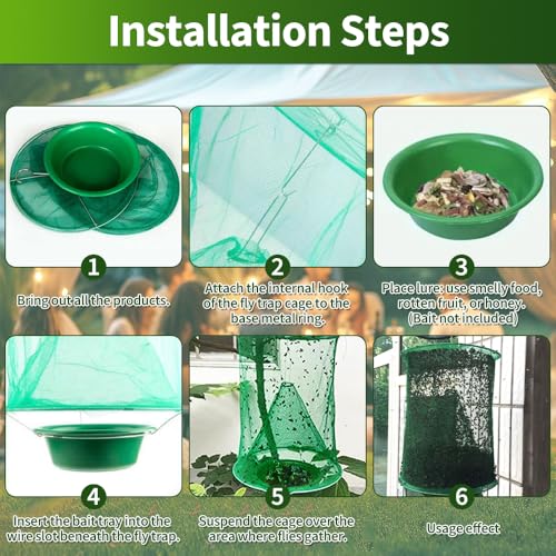 Ranch Fly Traps 6 Pack Reusable Fly Traps Outdoor Hanging with Tray for Barns, Farms, Patios, Backyards and Outdoor Areas