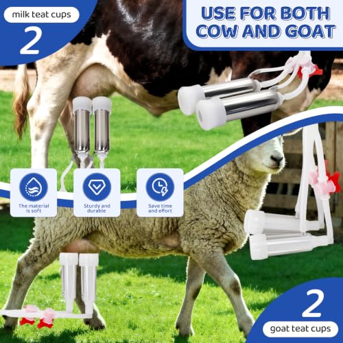 2-in-1 Goat and Cow Milking Machine, 3.7Gal Stainless Steel Bucket with 5200mAh Built-in Rechargeable Battery, Cordless Electric Vacuum Pulsator, 4 Teat Cups, Portable Electric Milking Machine (7L)