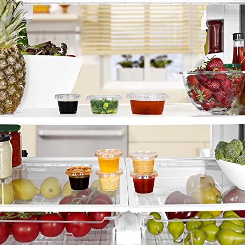 [1 OZ, 100 Sets] Clear Disposable Plastic Portion Cups With Leakproof Lids | Jello Shot, Condiment, Dipping Sauce, Souffle Cups | BPA Free | Recyclable - style: 1 OZ