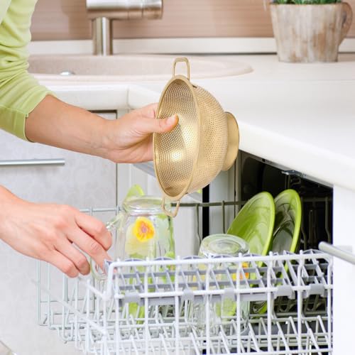 Gold Strainer for Kitchen, 3QT, Stainless Steel Colander with Handle for Fruits Vegetables Cooking Food, Dishwasher Safe - size: 3QT