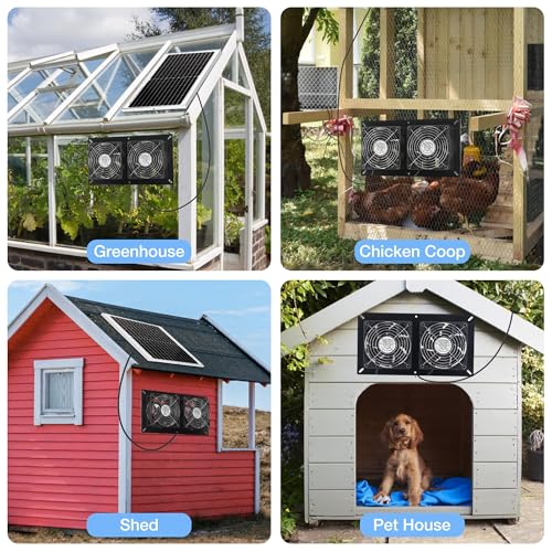Fanspex Solar 2 Fan Kit Waterproofed for Chicken Coop, Greenhouse & Shed | High Velocity Solar Powered Fans for Outdoor Intake or Exhaust Air - size: 2 Fan Kit