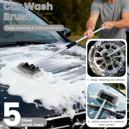 Car Wash Brush with Long Handle, 60'' Soft Bristle Cleaning Brush, Car Cleaning Brushes, Carwash Brushes for SUV, RV, Boat, Truck, House Siding, Sweep Snow, Gray - color: Gray