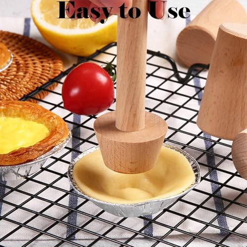 Wooden Tart Tamper Set Double-Side Egg Tarts Tamper Pastry Tools with Brush, DIY Cake Pastry Tool for Mini Egg Tart Cheesecakes Dessert Baking