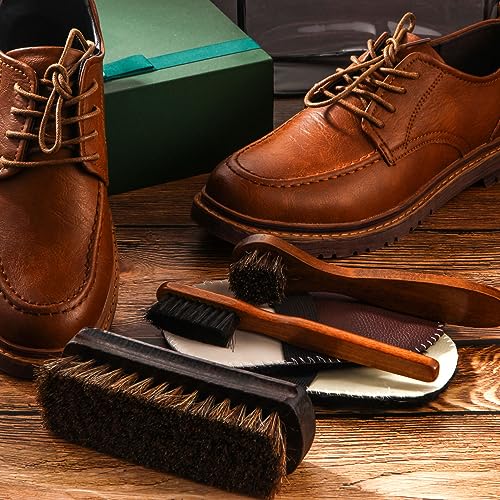 6 Pcs Horsehair Shine Shoes Brush Kit Polish Dauber Applicators Cleaning Leather Shoes Boots Care Brushes Suede Cleaner Brush with Microfiber Shoe Gloves(6 Pcs Style E) - style: 6 Pcs Style E