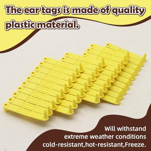 100PCS Livestock Ear Tags Sheep Goat 001-100 Numbered with Applicator Kit | with Punch Plier Tool, Laser Printed Plastic Tags for Goats Sheep Pigs Farm Herd Management Identification (Yellow) - color: Yellow
