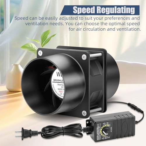 80mm x 38mm 3 Inch Air Vent Duct Booster Adjustable Speed Fan with 2 Duct Adapters for DIY Grow Tent Attic Hydroponics Ventilation Soldering Fume Extractor-D8038 - size: 8038