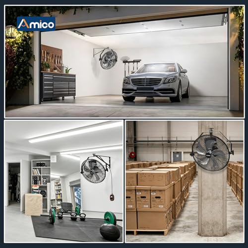 Amico 18 Inch Wall Mount Fan with Remote, Brushless DC Motor, 9-Speed | Industrial Metal Fan, High Velocity Wall Fan, 4000 CFM Commercial Fans for Garage, Greenhouse, Warehouse, Patio, Outdoor - size: 18 inch