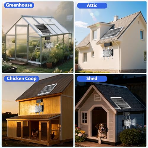 Solar Fan with Battery, Solar Fan for Greenhouse & Chicken Coop, Rechargeable Solar Fans for Outside, Solar Powered Exhuast Fans for Outdoor Doghouse Shed Circulation Vent Ventilation Cooling - size: 4.7" Fan Large