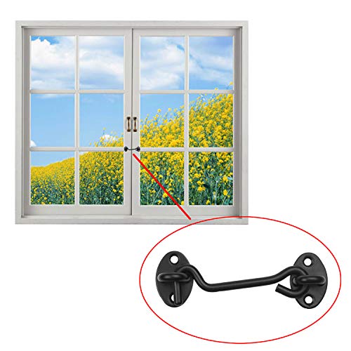 Kare & Kind Hook and Eye Latch (4-inch) - with Mounting Screws - Heavy Duty Locks for Door, Gates, Barns, Bathrooms, Cabins (1-White, 1-Black) - style: 1-White, 1-Black