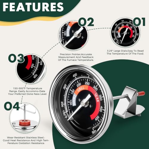 BBQ Grill Temperature Gauge Waterproof Large Face for for Big Green Egg,3.3" Grill Temperature Gauge for Big Green Egg Accessories 150-900°F Cooking Thermometer (3.3" for BGE) - size: 3.3" for BGE