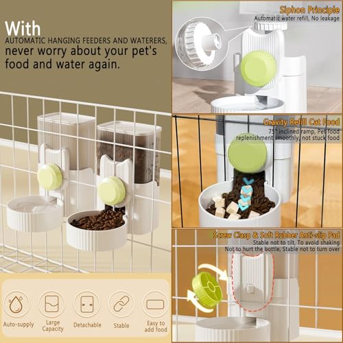 kathson Rabbit Feeder for Cage,Bunny Water Bottle,Pet Food Dispenser,Green | Gravity Automatic Guinea Pig Feeder Waterer Set,Hanging Small Pet Food Bowl Feeding Station for Ferret Chinchilla Cat Puppy - color: Green