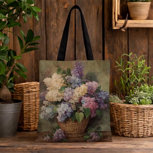 Vintage Floral Canvas Tote Bag, Aesthetic Botanical Reusable Grocery Bags for Women, Elegant Floral Lover Gift Tote - color: Color30