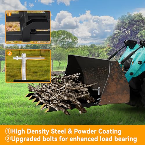 60" Clamp on Debris Forks 4000 lbs Loader Bucket Fork | Heavy duty clamp on pallet forks and debris forks attachments fit for loader bucket, skid steer, and tractor. - size: 60 IN