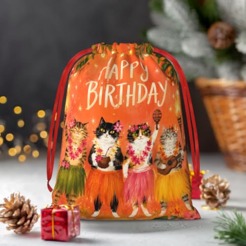 KzgtY Cat Birthday Party 2PCS Gift Bags with Drawstring, 16 x 12 Inch Reusable Present Sacks for Christmas,Brithday, Holidays,Parties & Gift Packaging - color: Cat Birthday Party