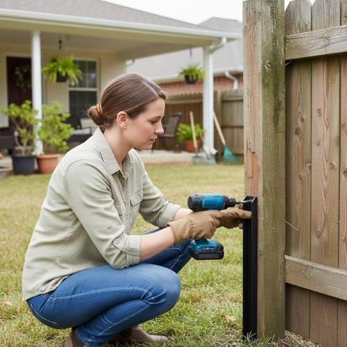 Heavy Duty Fence Post Repair Kit, Metal Fence Post Stabilizer Bracket with Ground Spike for Wooden Fence Repair, Includes Mounting Screws and Drill Bit 2Pack