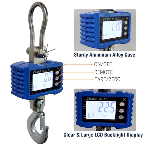Digital Crane Scale,4410lb/2T Heavy Duty Digital Hanging Scale,Crane Scale Industrial with Remote Control and LCD Screen,High Precision Electronic Weighing Crane Scale for Market,Factory,Construction - size: 2T