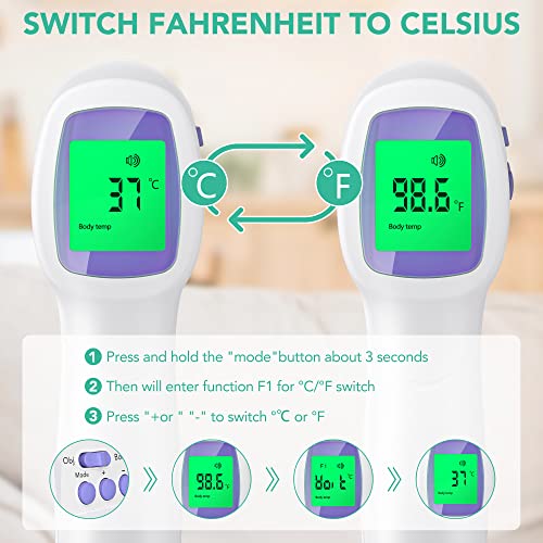 maguja Digital Touchless Forehead Thermometer for Adults Kids Home Use | Infrared Forehead Thermometer with 3 in 1 LCD Display Fever Alarm and Memory Function
