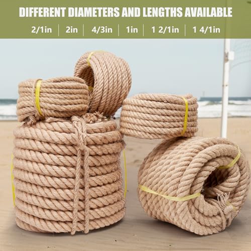 Rope 1 Inch 100 Feet Jute Rope, Heavy Duty Jute Rope,Natural Hemp Rope, Twisted Hemp Rope for Crafts, Gardening, Bundling, Climbing, Hammock, Nautical, Tug of War, Railings, Home Decorating - size: 100Ft, style: 1 Inch